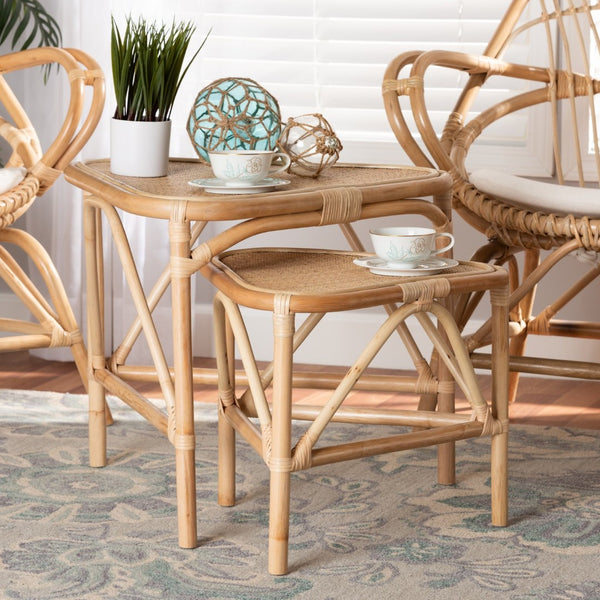 Baxton Studio bali Jayden 2-Piece Rattan End Table Set - Modern Bohemian Design with Nesting Functionality & Style Jayden-Rattan-ET Set