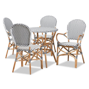 Baxton Studio Baxton Studio Naila 5-Piece Bistro Set - Classic French Design in Black, White & Natural Rattan Mies-Rattan-5PC Dining Set