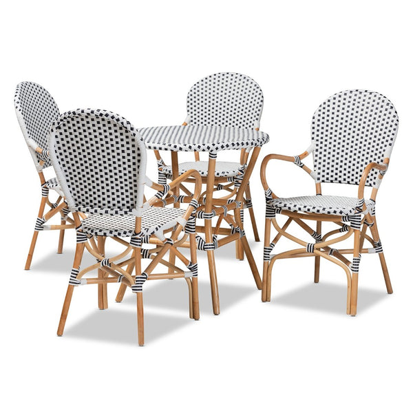 Baxton Studio Baxton Studio Naila 5-Piece Bistro Set - Classic French Design in Black, White & Natural Rattan Mies-Rattan-5PC Dining Set