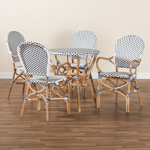 Baxton Studio Baxton Studio Naila 5-Piece Bistro Set - Classic French Design in Black, White & Natural Rattan Mies-Rattan-5PC Dining Set