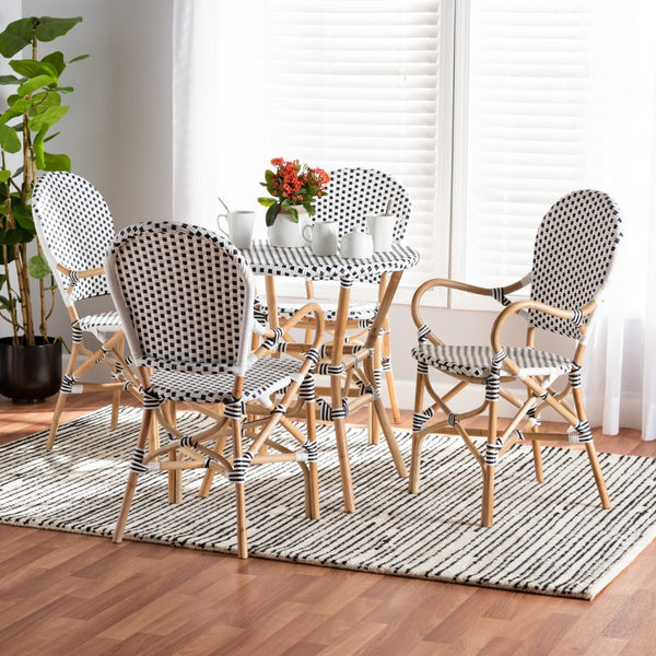 Baxton Studio Baxton Studio Naila 5-Piece Bistro Set - Classic French Design in Black, White & Natural Rattan Mies-Rattan-5PC Dining Set