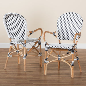 Baxton Studio bali Naila Bistro Chair Set - 2-Piece Black & White Weaving with Natural Rattan for Indoor/Outdoor Use DC613-Rattan-DC Arm