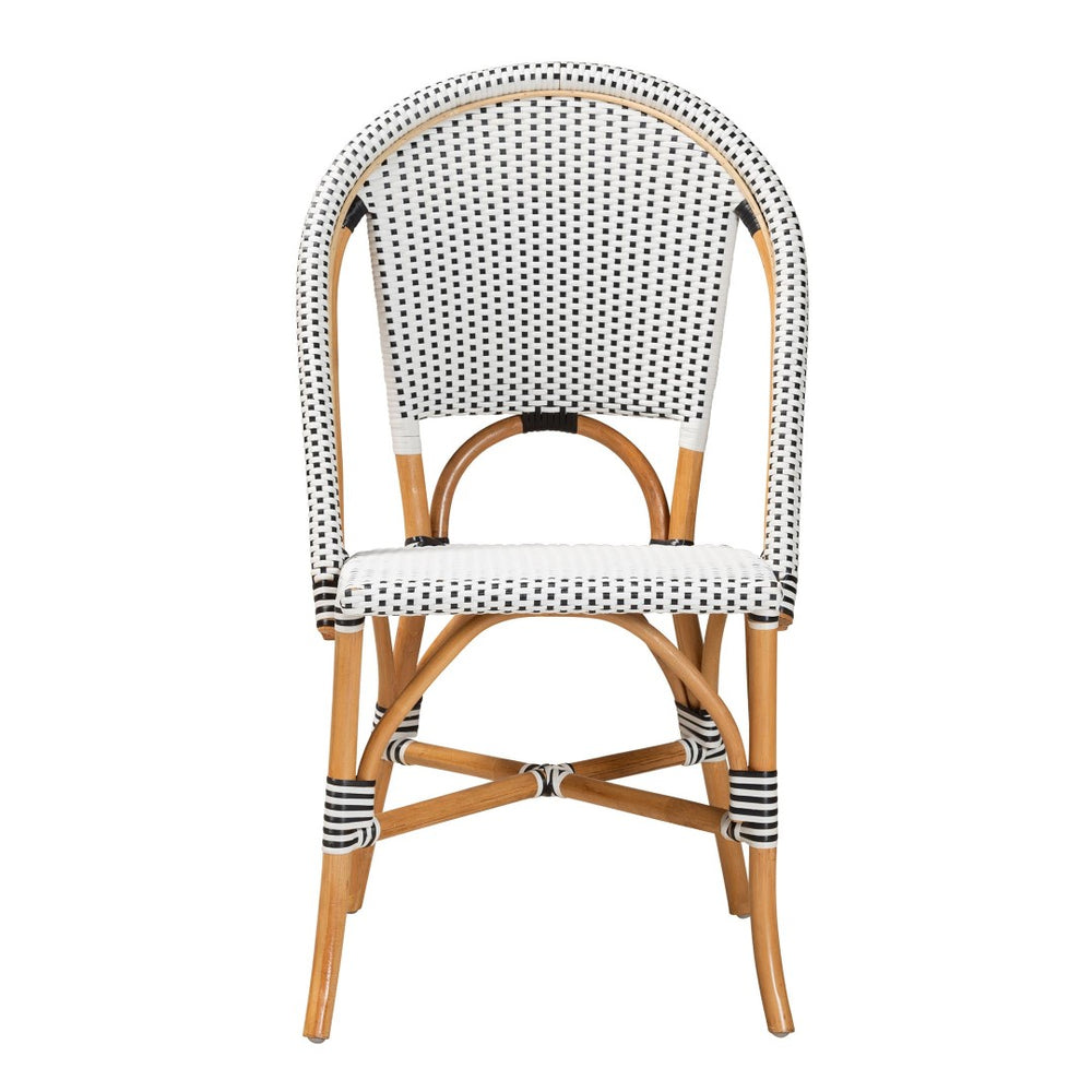 Baxton Studio bali Genica Classic French Bistro Chair - Black & White Weaving with Natural Rattan for Indoors & Outdoors DC613-Rattan-DC No Arm
