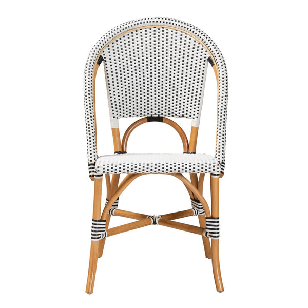 Baxton Studio bali Genica Classic French Bistro Chair - Black & White Weaving with Natural Rattan for Indoors & Outdoors DC613-Rattan-DC No Arm