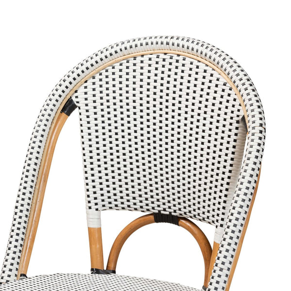 Baxton Studio bali Genica Classic French Bistro Chair - Black & White Weaving with Natural Rattan for Indoors & Outdoors DC613-Rattan-DC No Arm