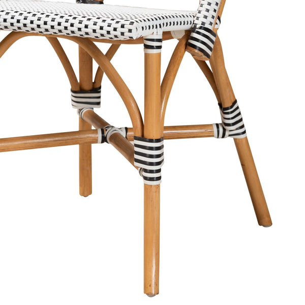 Baxton Studio bali Genica Classic French Bistro Chair - Black & White Weaving with Natural Rattan for Indoors & Outdoors DC613-Rattan-DC No Arm