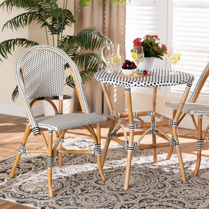 Baxton Studio bali Genica Classic French Bistro Chair - Black & White Weaving with Natural Rattan for Indoors & Outdoors DC613-Rattan-DC No Arm