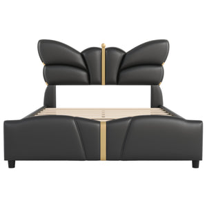 English Elm Christopher Knight Home® - Full Upholstered PU Leather Bed Frame with Butterfly Headboard, Gold Accents, Solid Wood Platform Black 78.25 L x 10 W x 3.25 H N761S0000018B