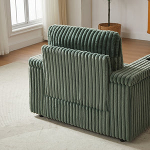 English Elm 42.5-inch corduroy single recliner with cup holder, storage ottoman, plush back pillow for lounging Green W834P375120