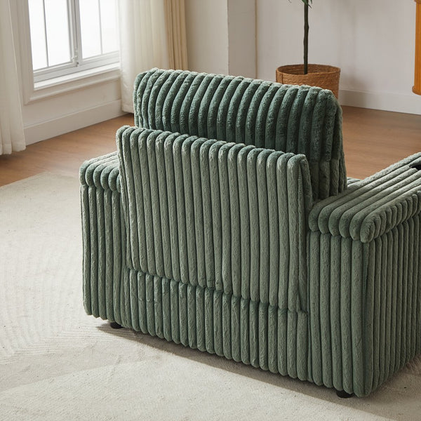 English Elm 42.5-inch corduroy single recliner with cup holder, storage ottoman, plush back pillow for lounging Green W834P375120