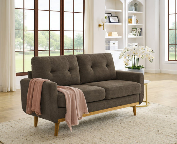 English Elm 67.7" Tufted Button Mid-century Loveseat with Splayed Wood Legs for Living Rooms Brown B355P428574