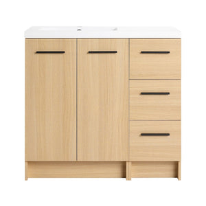 English Elm 36" Floating Bathroom Vanity Light Oak Modular Cabinet with Gel Coat Integrated Sink W3450S00098