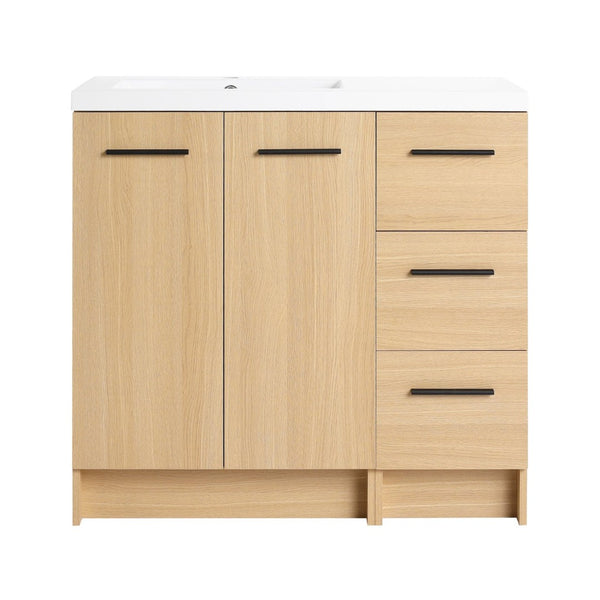 English Elm 36" Floating Bathroom Vanity Light Oak Modular Cabinet with Gel Coat Integrated Sink W3450S00098
