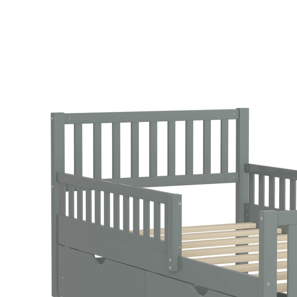 English Elm Twin Pinewood Platform Bed with Headboard, Guardrails & Two Underbed Drawers for Storage Gray 70.6 L x 17.1 W x 5.9 H N733P172696E
