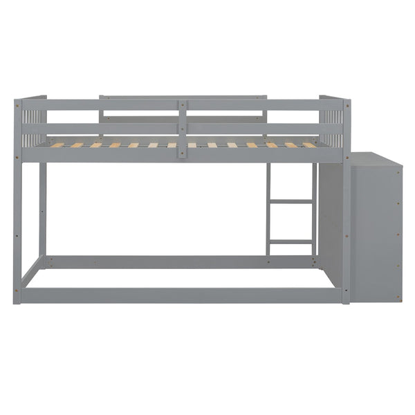 English Elm Twin Over Bunk Bed with Four Storage Drawers Open Shelving Kids Bedroom Gray LT000167AAE-1