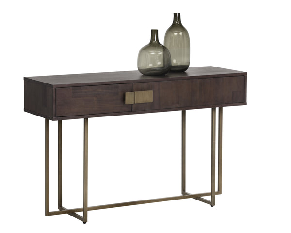 Sunpan Jade Console Table - Unique Acacia Wood Design with Elegant Drawers for Stylish Home Décor Spaces Antique Brass / Dark Mango