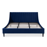 English Elm Aspen Vertical Tufted Headboard Platform Bed Set, King, Navy Blue Velvet