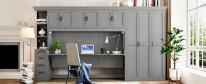 English Elm Twin Murphy Wall Bed with Integrated Desk Wardrobe and Storage Cabinet in White LP000767AAE