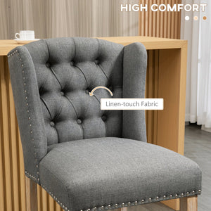 English Elm HOMCOM 26.75" Counter Height Bar Stools Set of 2 with Cushioned Linen Seats & Solid Wood Legs, Light Gray W2225P173998