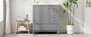 English Elm Christopher Knight Home® - 30" Freestanding Bathroom Vanity with Ceramic Sink, Soft-Close Door, Gold Knobs & 3 Drawers, Durable Painted Finish Grey N759P225994E