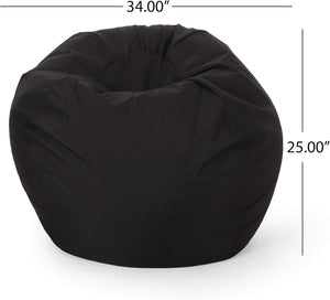 English Elm Christopher Knight Home® - Chrisholm Plush Foam-Filled Bean Bag Chair — Modern Round Design, Durable Polyester Comfort 34"W Black N778P185640B