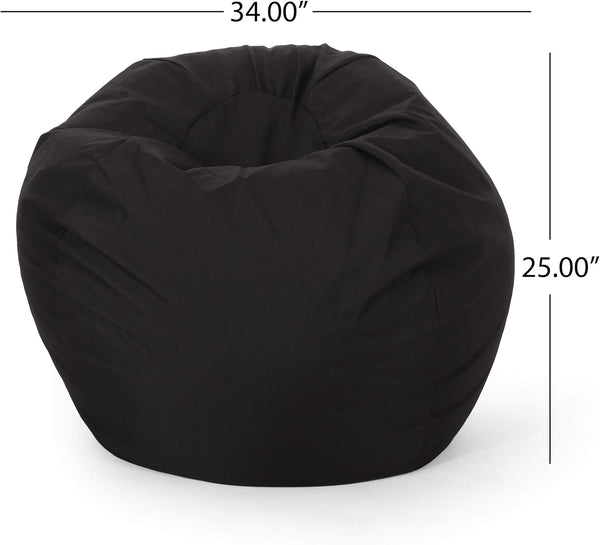 English Elm Christopher Knight Home® - Chrisholm Plush Foam-Filled Bean Bag Chair — Modern Round Design, Durable Polyester Comfort 34"W Black N778P185640B