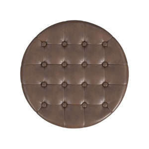 English Elm Loni Round Storage Ottoman Medallion Print Fabric Lift Lid Walnut Legs Accent Brown Oak B056P416986