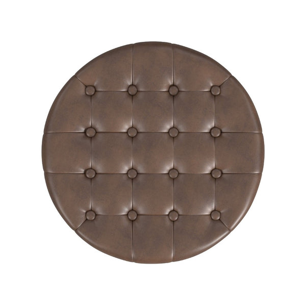 English Elm Loni Round Storage Ottoman Medallion Print Fabric Lift Lid Walnut Legs Accent Brown Oak B056P416986