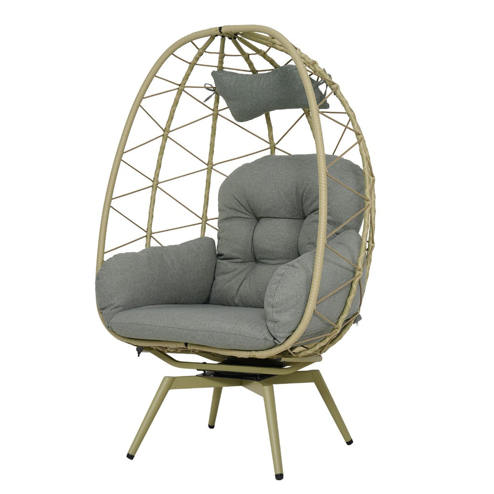 English Elm Oversized Swivel Wicker Egg Chair with Plush Cushions for Patio or Indoor Lounge T5880P501008