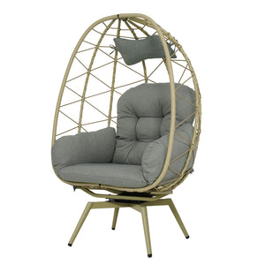 English Elm Oversized Swivel Wicker Egg Chair with Plush Cushions for Patio or Indoor Lounge T5880P501008