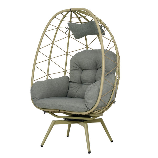 English Elm Oversized Swivel Wicker Egg Chair with Plush Cushions for Patio or Indoor Lounge T5880P501008