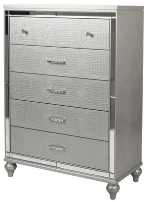 English Elm Glam Silver Five Drawer Chest with Snakeskin Embossed Fronts and Sculptural Gourd Legs B011P448867