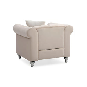 English Elm Stylish Rounded Arm Accent Lounge Chair Upholstered for Contemporary Living Spaces Beige B078108494