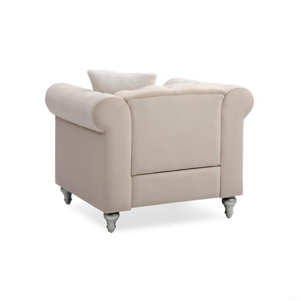 English Elm Stylish Rounded Arm Accent Lounge Chair Upholstered for Contemporary Living Spaces Beige B078108494