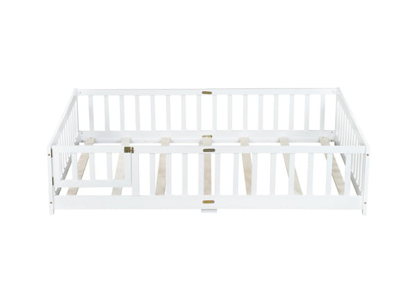 English Elm Full Size Rubberwood Floor Bed with Safety Guardrails and Latching Door for Toddlers White W504P429297