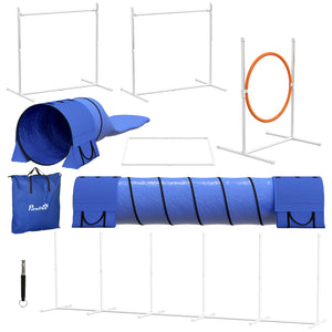 English Elm PawHut 7-Piece Dog Agility Starter Kit with Tunnels, Adjustable Hurdles & Ring, Whistle, Bag W2225P217634