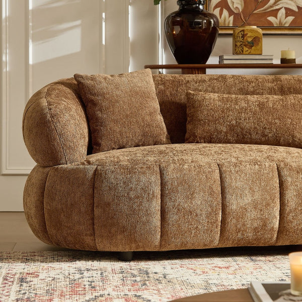 English Elm 102.36 Inch Curved Boucle Sectional Sofa Four Seat Mid Century Modern Living Room Brown W2582S00188