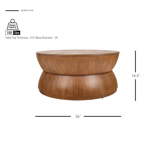 New Pacific Direct Bernie Round Coffee Table - Stunning 36" Drum-style Design In Java Brown, Perfect For Living Rooms! Java Brown  1270008-npd