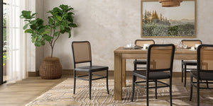 New Pacific Direct Sonora Vintage Rattan Dining Side Chairs - Elegant Bistro Style, Set Of 2 With Solid Wood Seat Black,Natural  1270009-npd