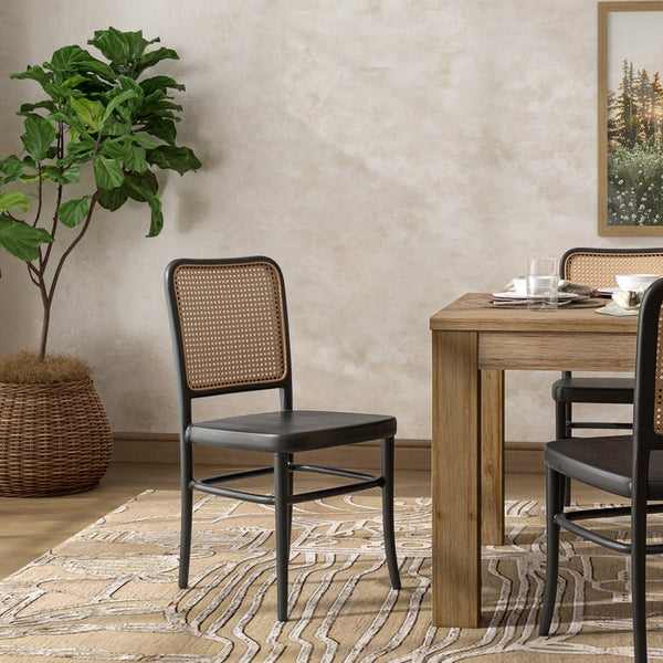 New Pacific Direct Sonora Vintage Rattan Dining Side Chairs - Elegant Bistro Style, Set Of 2 With Solid Wood Seat Black,Natural  1270009-npd