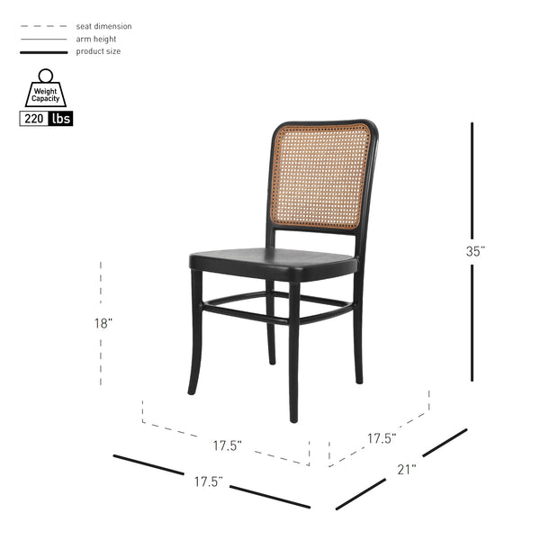 New Pacific Direct Sonora Vintage Rattan Dining Side Chairs - Elegant Bistro Style, Set Of 2 With Solid Wood Seat Black,Natural  1270009-npd