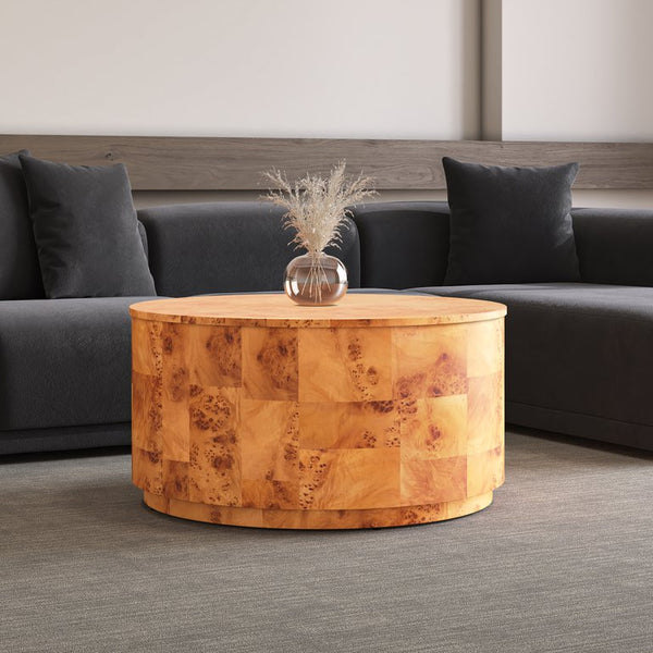 New Pacific Direct Arsenio Burl Wood Round Coffee Table - Unique Patterns, Modern Sophistication For Stylish Living Spaces Golden Brown Burl  1270010-go-npd