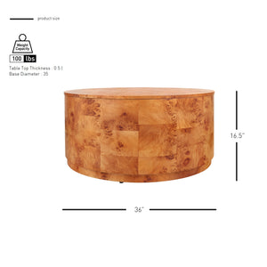 New Pacific Direct Arsenio Burl Wood Round Coffee Table - Unique Patterns, Modern Sophistication For Stylish Living Spaces Golden Brown Burl  1270010-go-npd