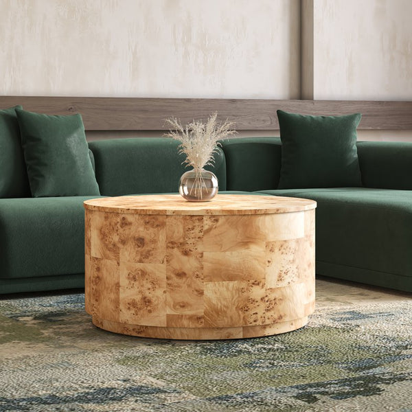 New Pacific Direct Arsenio Burl Wood Round Coffee Table - Unique Patterns, Modern Sophistication For Stylish Living Spaces Natural Burl  1270010-na-npd