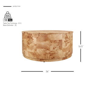 New Pacific Direct Arsenio Burl Wood Round Coffee Table - Unique Patterns, Modern Sophistication For Stylish Living Spaces Natural Burl  1270010-na-npd