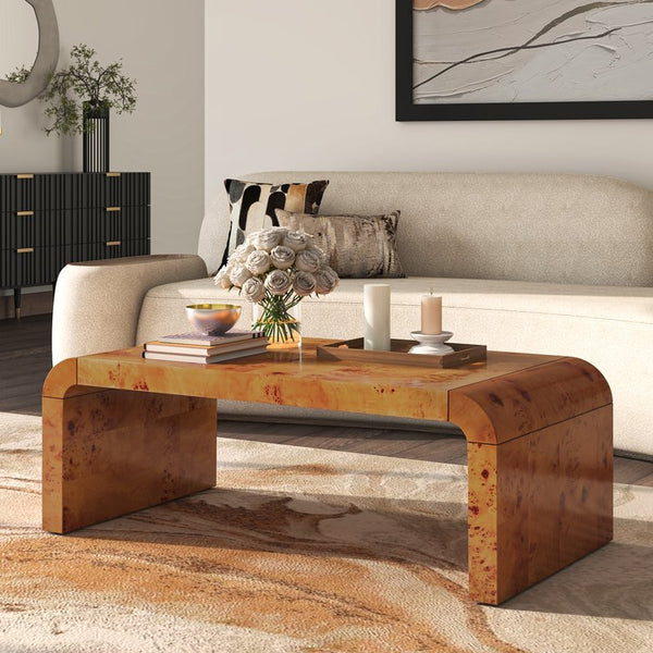 New Pacific Direct Adriel Burl Wood Coffee Table – Stunning Natural Beauty With Unique Patterns For Modern Sophistication Golden Brown Burl  1270012-go-npd