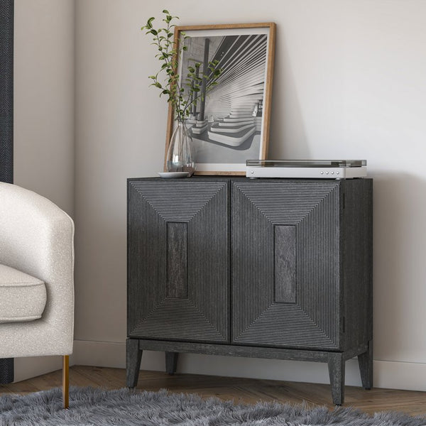 New Pacific Direct Covey Modern 2-door Cabinet With 3d Reeded Pattern, Brushed Black Finish & Ample Storage Space Brushstroke Black  1270013-npd