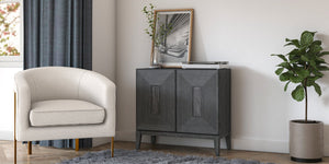 New Pacific Direct Covey Modern 2-door Cabinet With 3d Reeded Pattern, Brushed Black Finish & Ample Storage Space Brushstroke Black  1270013-npd