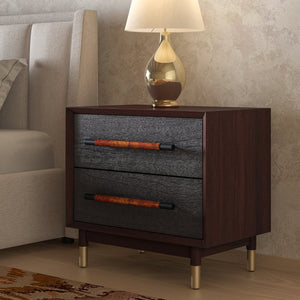 New Pacific Direct Callan Elegant Nightstand With 2 Drawers - Tri-toned Walnut, Black & Burl Wood, Gold Legs Dark Walnut  1270014-npd