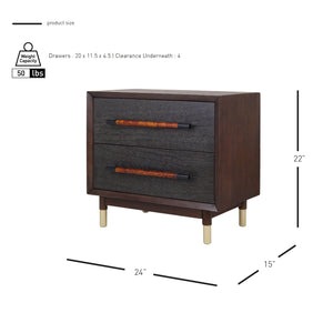 New Pacific Direct Callan Elegant Nightstand With 2 Drawers - Tri-toned Walnut, Black & Burl Wood, Gold Legs Dark Walnut  1270014-npd